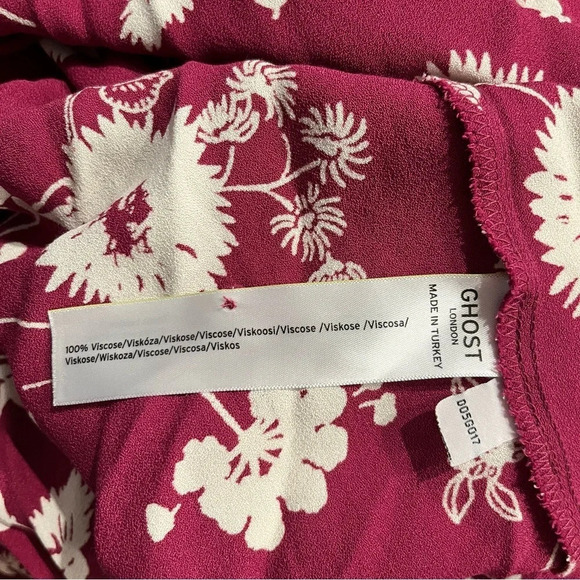 Ghost London Viscose Floral Retro Midi Dress Gathered Sleeves Old Hollywood XS - Picture 7 of 15